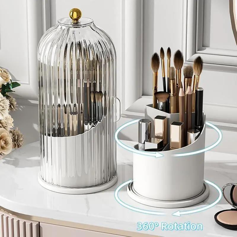 Makeup Brush Holder Organizer with Lid -360Orotating Clear Dustproof Storage Box for Vanitybathroom Countertop in White House Organizer Makeup Brush Holder Organizer,Tiktokshopfalldealsforyou Toothbrush Protector
